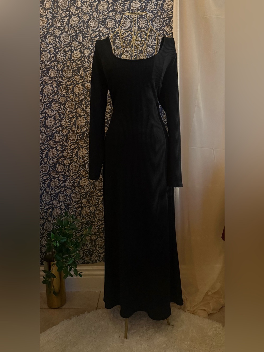 A New Day Black Ribbed Square-Neck Maxi Dress Size M